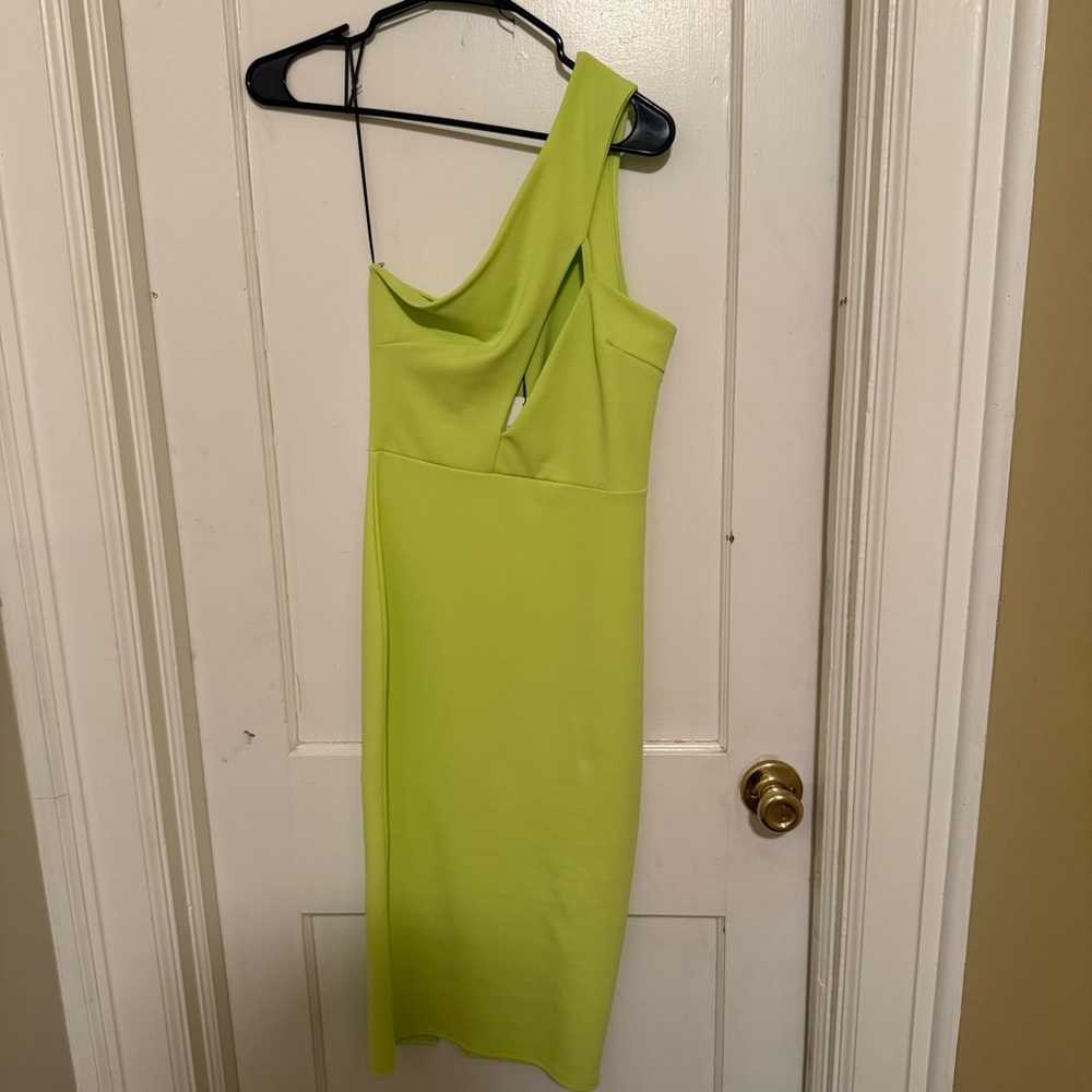 Missguided Lime One Shoulder Keyhole Bodycon Midi Dress | Size 6 NWT